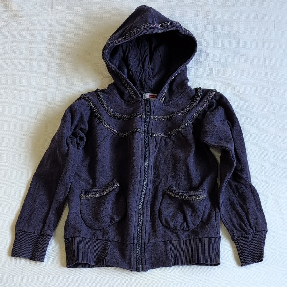 name it sparkle trim navy blue cotton zip-up hoodie sweatshirt 5-6 YRS girls